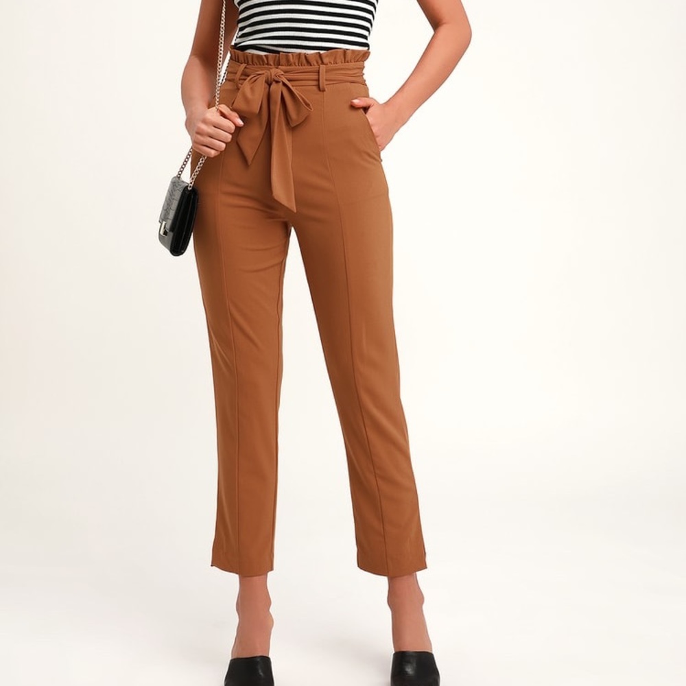 Lulu’s Camel Brown Paper bag High-Waist Pants
